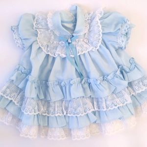 Vintage Handmade 12M 18M Ruffled Dress Lace Blue